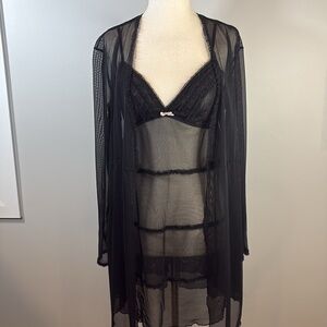 Cosabella Amore Black Chemise with Sheer Mesh Tiers and matching robe